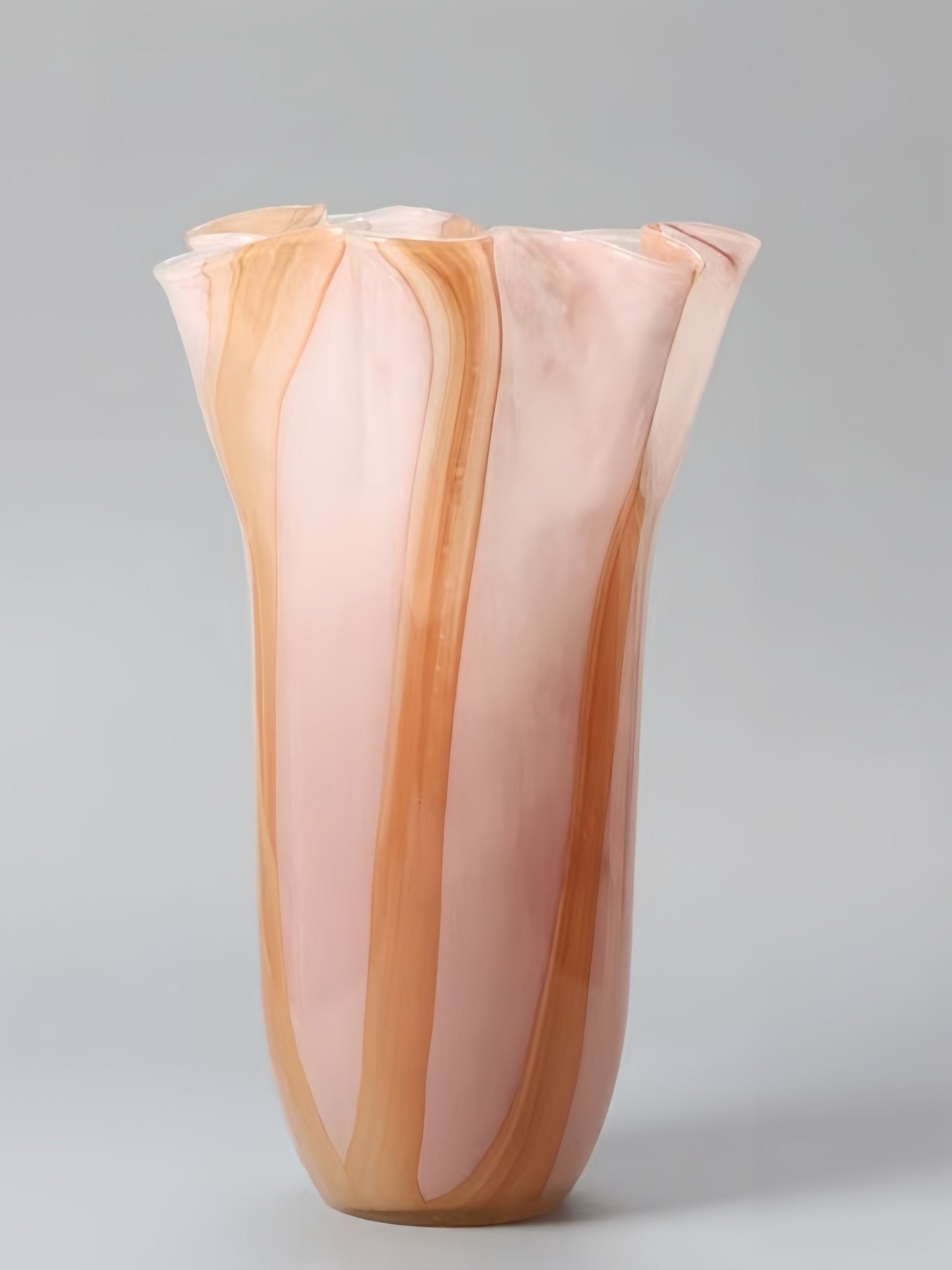 Waves of Color Hand-Blown Glass Vase, Eclectic Sculptural Centerpiece for Modern Table Setting -Vases- Waves of Color Vase - Pink & Apricot - Large - INSPECIAL HOME