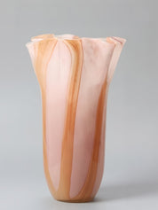 Waves of Color Hand-Blown Glass Vase, Eclectic Sculptural Centerpiece for Modern Table Setting -Vases- Waves of Color Vase - Pink & Apricot - Large - INSPECIAL HOME