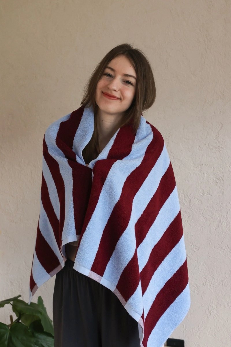 Whimsical Dopamine Cabana Stripe Bath Towel, 100% Cotton, Ultra Soft & Absorbent - Dopamine Cabana Stripe Towel - Purple - Bath Towel - INSPECIAL HOME