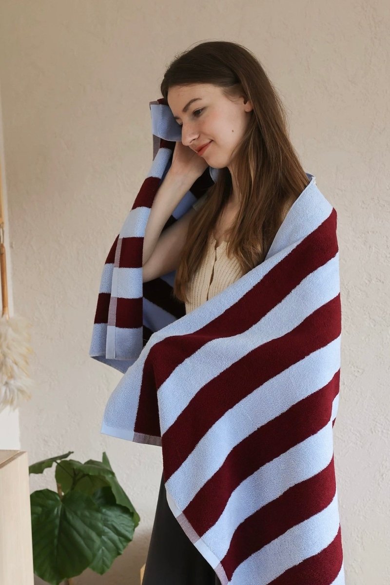 Whimsical Dopamine Cabana Stripe Bath Towel, 100% Cotton, Ultra Soft & Absorbent - Dopamine Cabana Stripe Towel - Purple - Bath Towel - INSPECIAL HOME