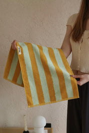Whimsical Dopamine Cabana Stripe Bath Towel, 100% Cotton, Ultra Soft & Absorbent - Dopamine Cabana Stripe Towel - Mustard - Hand Towel - INSPECIAL HOME