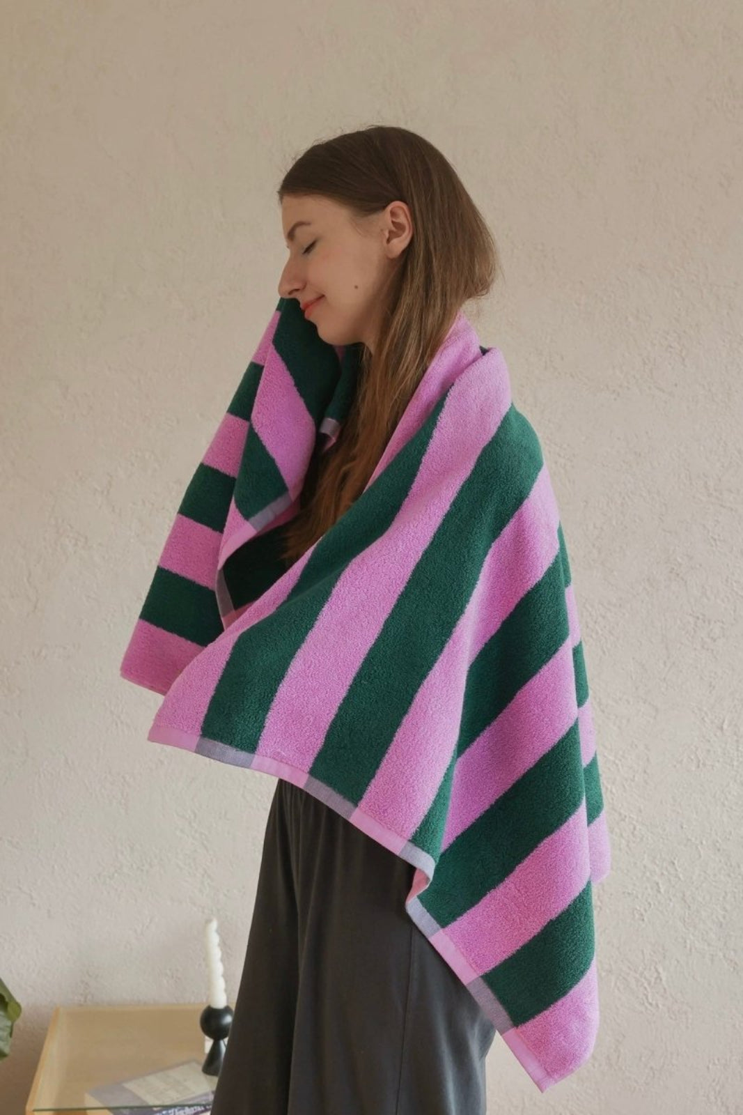 Whimsical Dopamine Cabana Stripe Bath Towel, 100% Cotton, Ultra Soft & Absorbent - Dopamine Cabana Stripe Towel - Purple - Bath Towel - INSPECIAL HOME