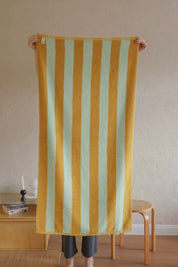 Whimsical Dopamine Cabana Stripe Bath Towel, 100% Cotton, Ultra Soft & Absorbent - Dopamine Cabana Stripe Towel - Mustard - Bath Towel - INSPECIAL HOME