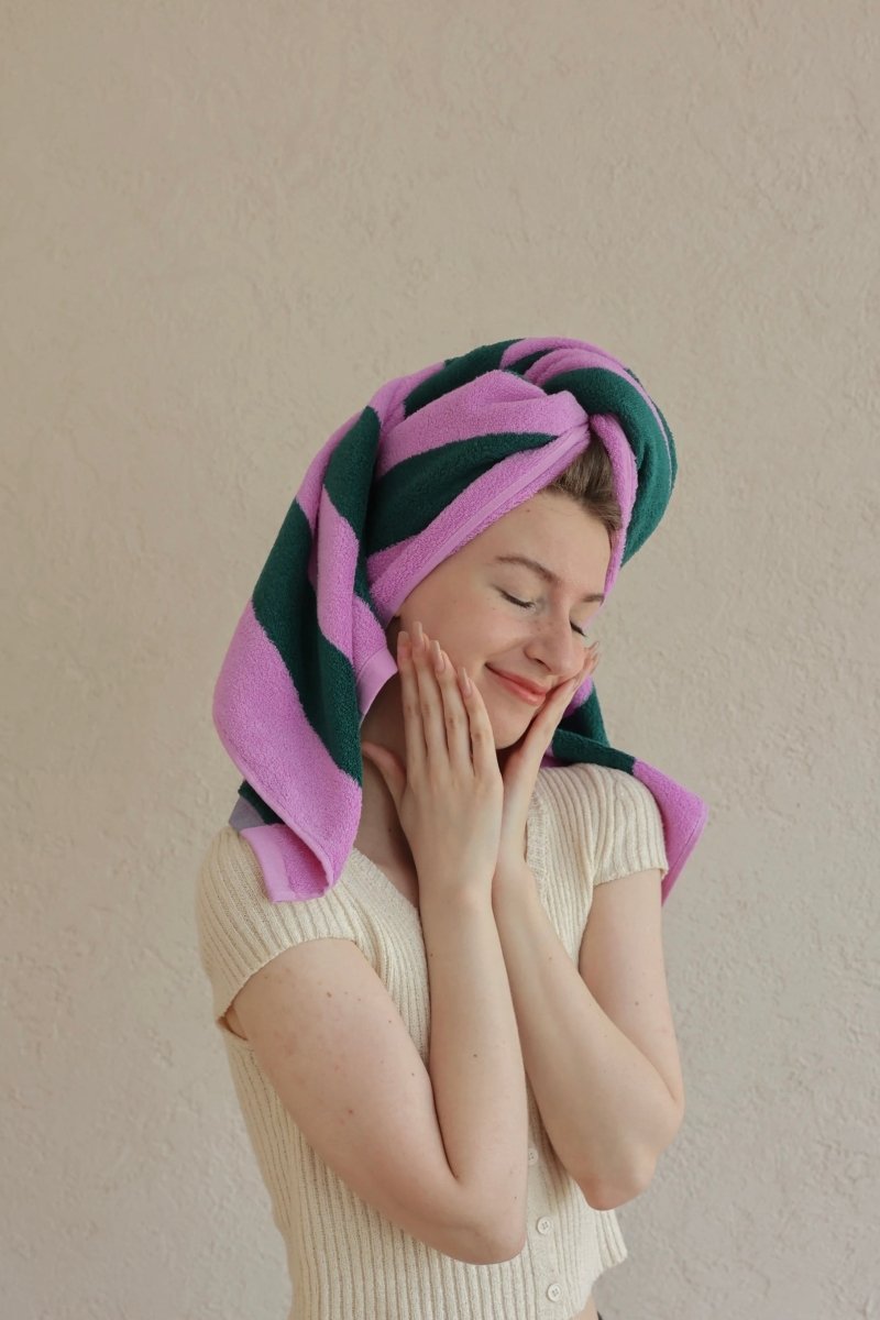 Whimsical Dopamine Cabana Stripe Bath Towel, 100% Cotton, Ultra Soft & Absorbent - Dopamine Cabana Stripe Towel - Purple - Bath Towel - INSPECIAL HOME