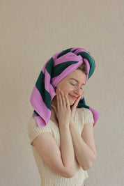 Whimsical Dopamine Cabana Stripe Bath Towel, 100% Cotton, Ultra Soft & Absorbent - Dopamine Cabana Stripe Towel - Purple - Bath Towel - INSPECIAL HOME