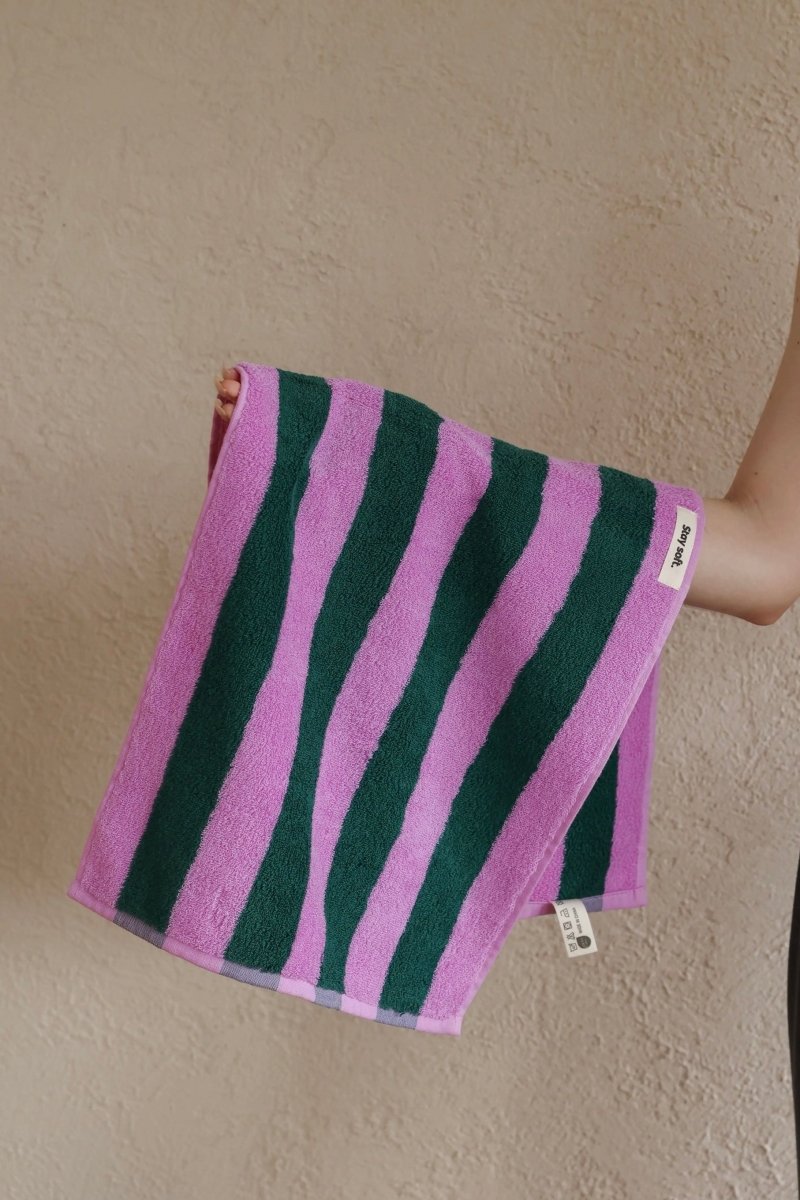 Whimsical Dopamine Cabana Stripe Bath Towel, 100% Cotton, Ultra Soft & Absorbent - Dopamine Cabana Stripe Towel - Purple - Hand Towel - INSPECIAL HOME