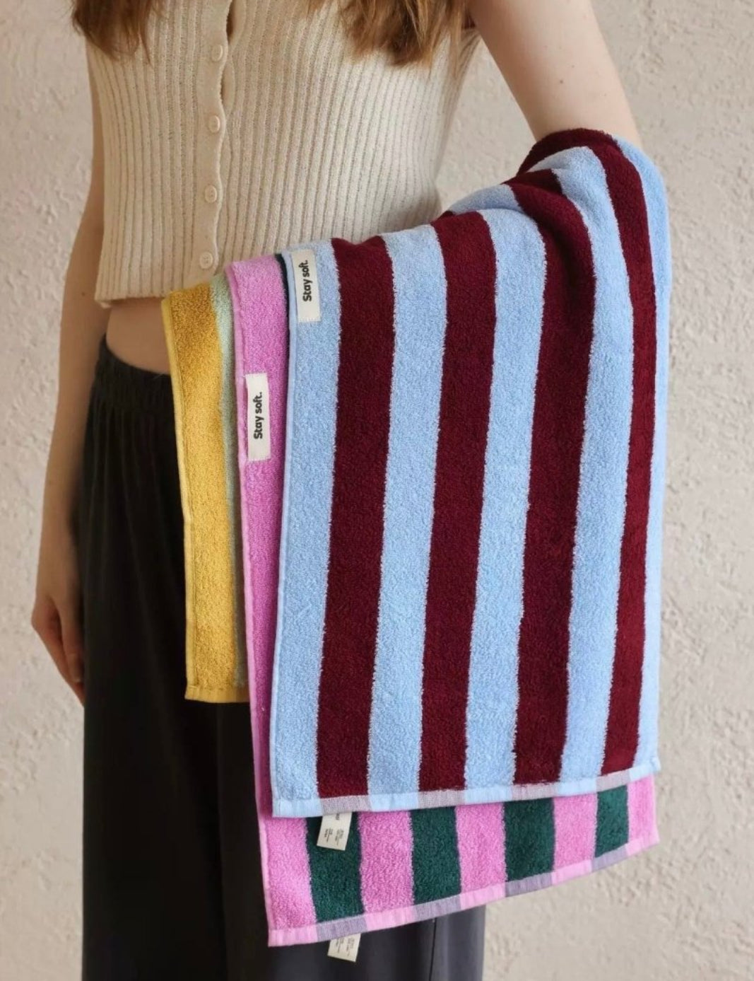 Whimsical Dopamine Cabana Stripe Bath Towel, 100% Cotton, Ultra Soft & Absorbent - Dopamine Cabana Stripe Towel - Purple - Bath Towel - INSPECIAL HOME