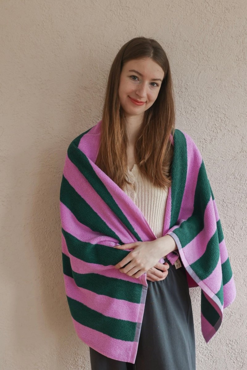 Whimsical Dopamine Cabana Stripe Bath Towel, 100% Cotton, Ultra Soft & Absorbent - Dopamine Cabana Stripe Towel - Purple - Bath Towel - INSPECIAL HOME