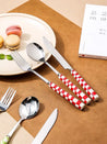 6 - Pack Modern Checkered Flatware Sets ( $4 / count ) - Check Flatware Set ( 6 Pcs in 1 set) - Red - INSPECIAL HOME