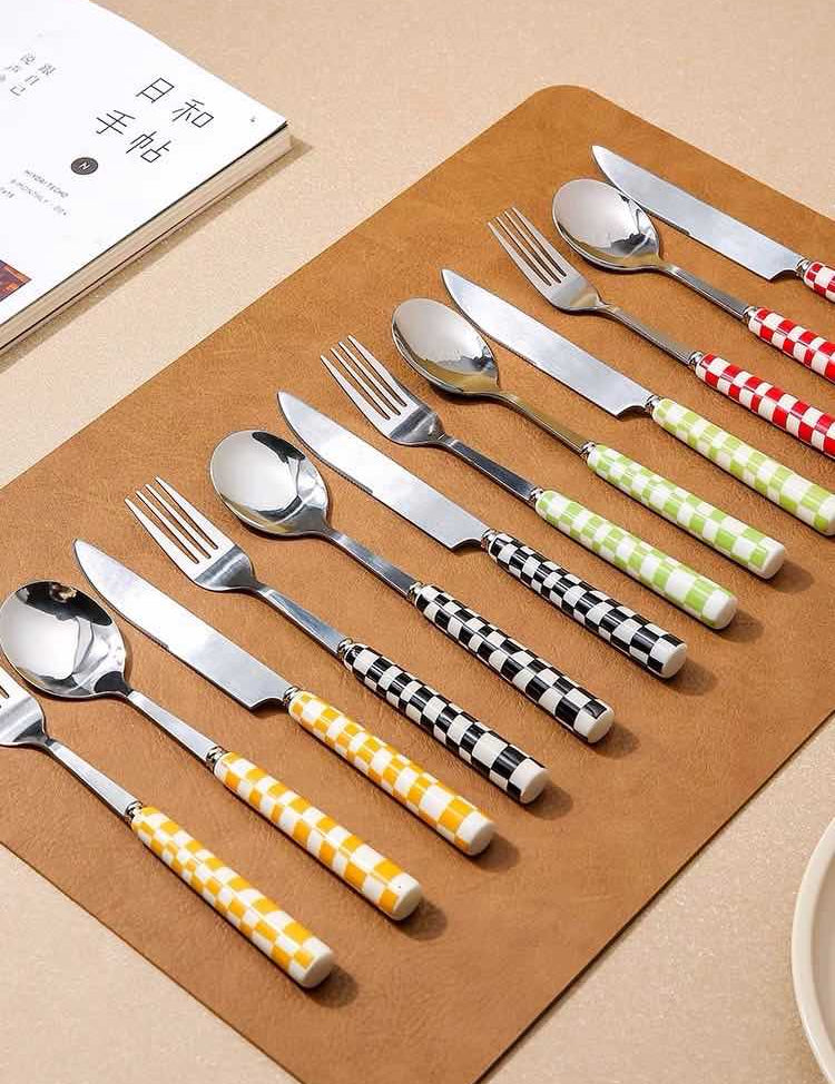  count ) - Flatware Sets - Check Flatware Set ( 6 Pcs in 1 set) - Yellow - Inspecial Home