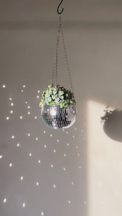 Eclectic Whimsical Disco Ball Hanging Herb Planters for Indoor, Outdoor & Front yard