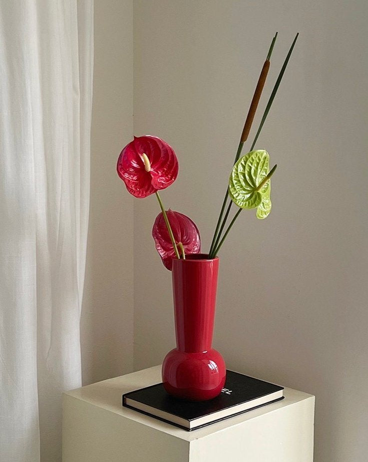 Bauhaus Style Ceramic Art Deco Vase Red Vase