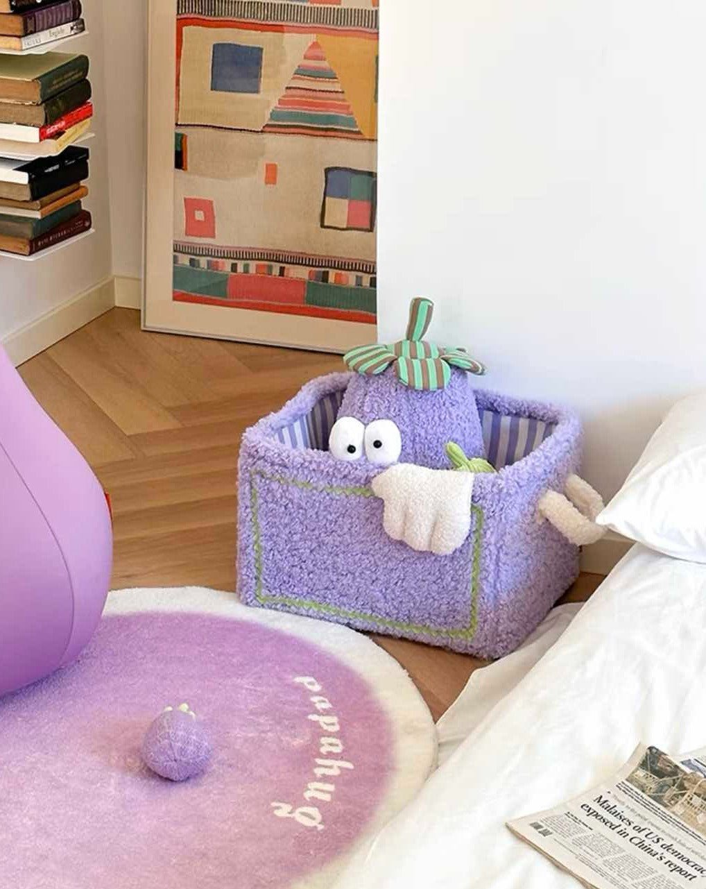 Big Eyes Plush Cute Laundry Storage Baskets - Laundry Bag for Kids Children - Big Eyes Plush Cute Laundry Storage Baskets-Strawberries - INSPECIAL HOME