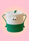 Big Eyes Woven Laundry Storage Basket Bag - Big Eyes Woven Laundry Storage Basket Bag - Green & Beige with Lid - INSPECIAL HOME