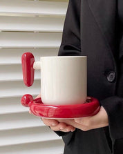 !? Ceramic Coffee Mug with Saucer - Unique Handmade Cute Funny Mug & Saucer Set - !? Ceramic Coffee Mug with Saucer-Red Exclamation Mark - INSPECIAL HOME