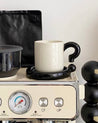 !? Ceramic Coffee Mug with Saucer - Unique Handmade Cute Funny Mug & Saucer Set - !? Ceramic Coffee Mug-Black Question Mark - INSPECIAL HOME