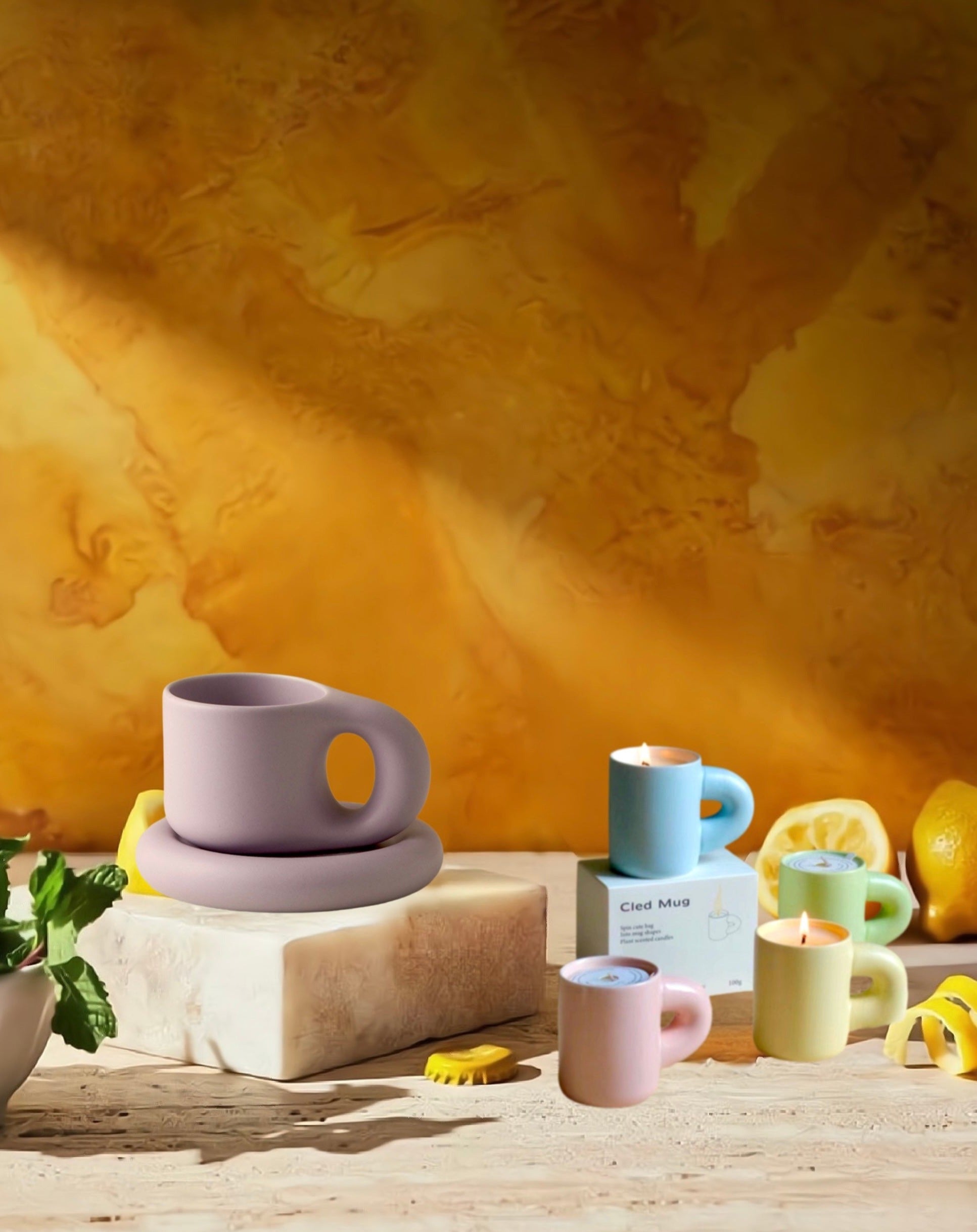 Chubby Gift Box: Handmade Ceramic Chubby Mug with Saucer + 4 Chubby Scented Candles - Chubby Gift Box - Taro - INSPECIAL HOME