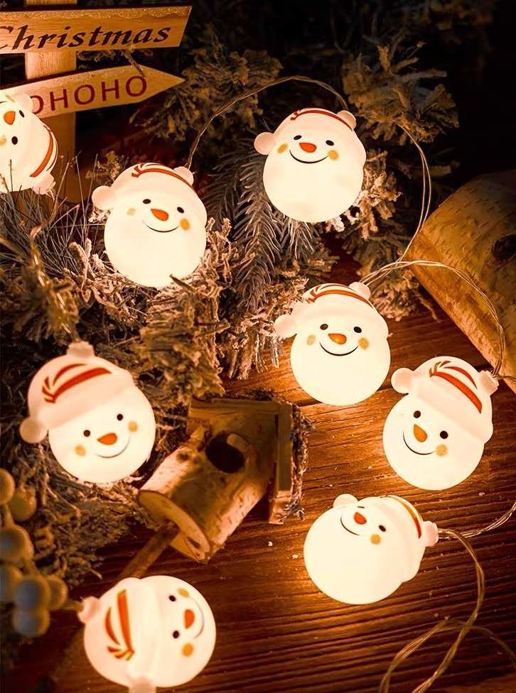 Cute Christmas Decorative Led String Lights for Christmas Tree, Window & Table - Christmas Decorative Led String Lights - Smiley Snowman - 3 Meters - 20 Lights - INSPECIAL HOME
