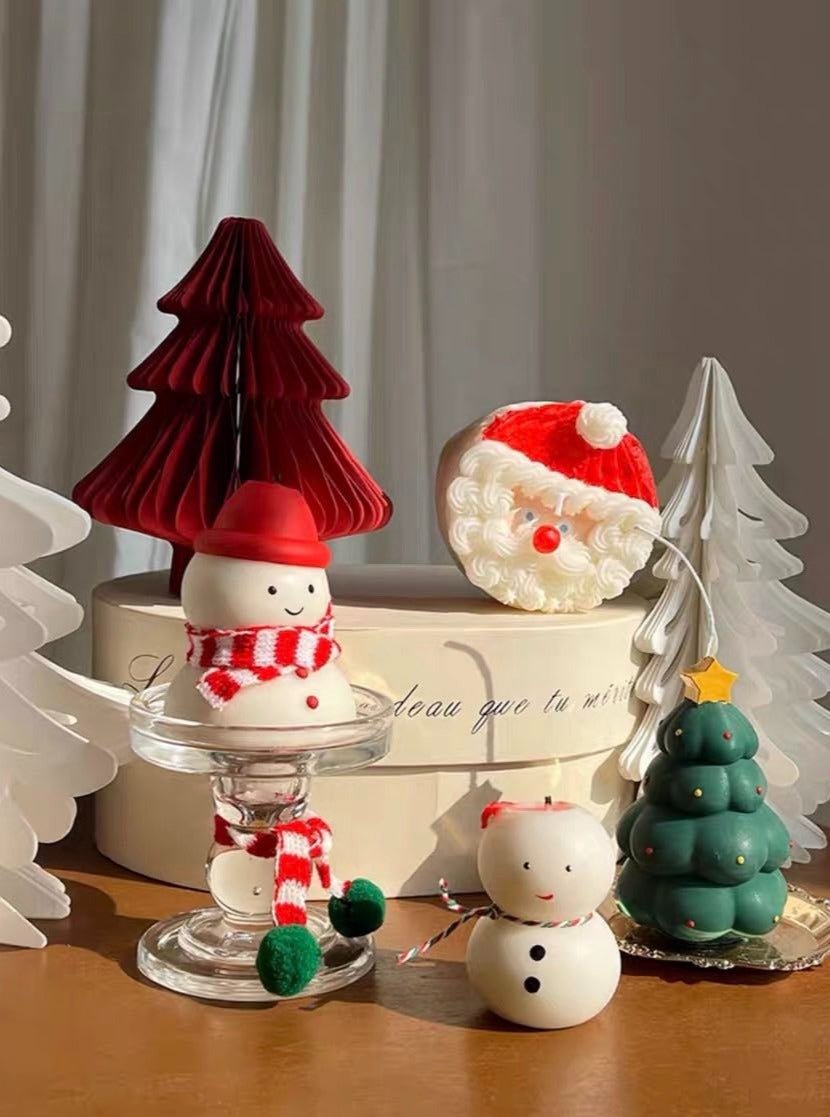 Cute Christmas Decorative Soy Wax Candles Set of 4 Pcs ( $17.5 Each ) - Santa Christmas Tree Snowman Soy Wax Candles - INSPECIAL HOME