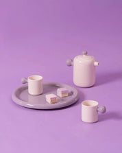 Cute Whimsical Dopamine Bauhaus Tea Pot & Tea Cups Set Of 8 Pcs - Handmade Ceramic Teaset Gift Box - Coffee & Tea Cups - Creamy Bauhaus Tea Set Gift Box - Taro - INSPECIAL HOME