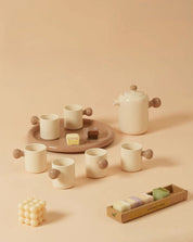 Cute Whimsical Dopamine Bauhaus Tea Pot & Tea Cups Set Of 8 Pcs - Handmade Ceramic Teaset Gift Box - Coffee & Tea Cups - Creamy Bauhaus Tea Set Gift Box - Taffee - INSPECIAL HOME