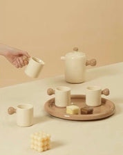 Cute Whimsical Dopamine Bauhaus Tea Pot & Tea Cups Set Of 8 Pcs - Handmade Ceramic Teaset Gift Box - Coffee & Tea Cups - Creamy Bauhaus Tea Set Gift Box - Taffee - INSPECIAL HOME