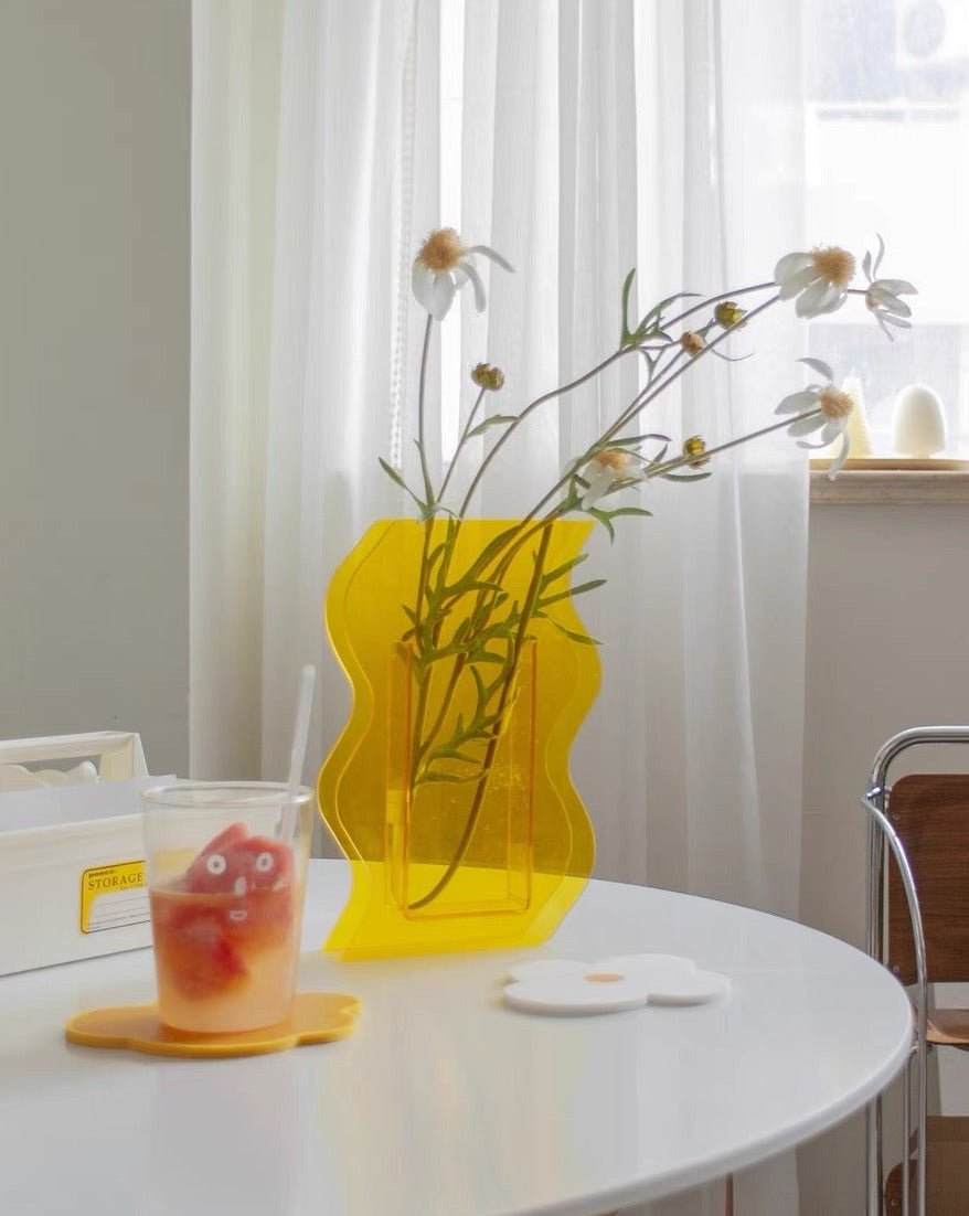 Creative Acrylic Decorative Flower Vase | Modern Home Decor - Floral Acrylic Decor Vase - Yellow Stem - INSPECIAL HOME
