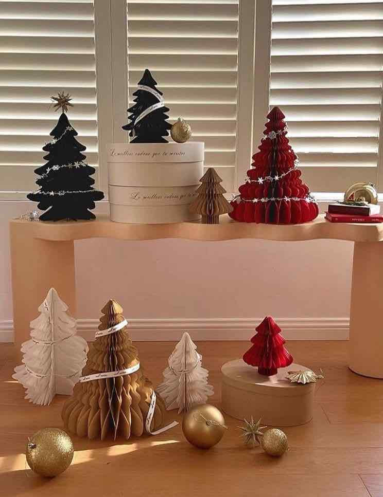 Foldable Accordion Christmas Tree Set of 2Pcs - Decoration for Table Shelf & Window - Foldable Tabletop Christmas Tree-Red - INSPECIAL HOME