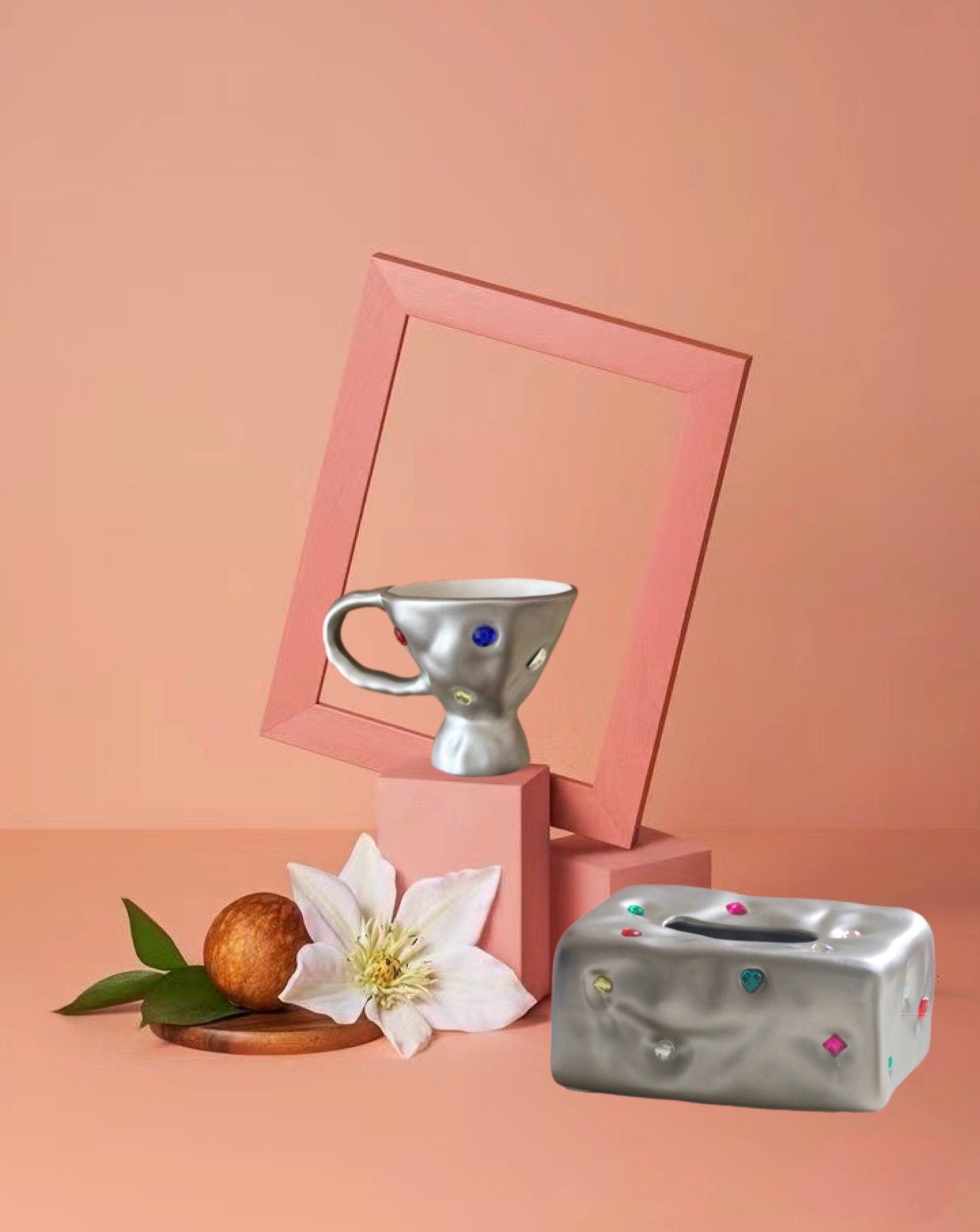 Gemstone Gift Box: Gemstone Coffee Mug + Gemstone Tissue Box Cover - Gemstone Ceramic Gift Box - INSPECIAL HOME