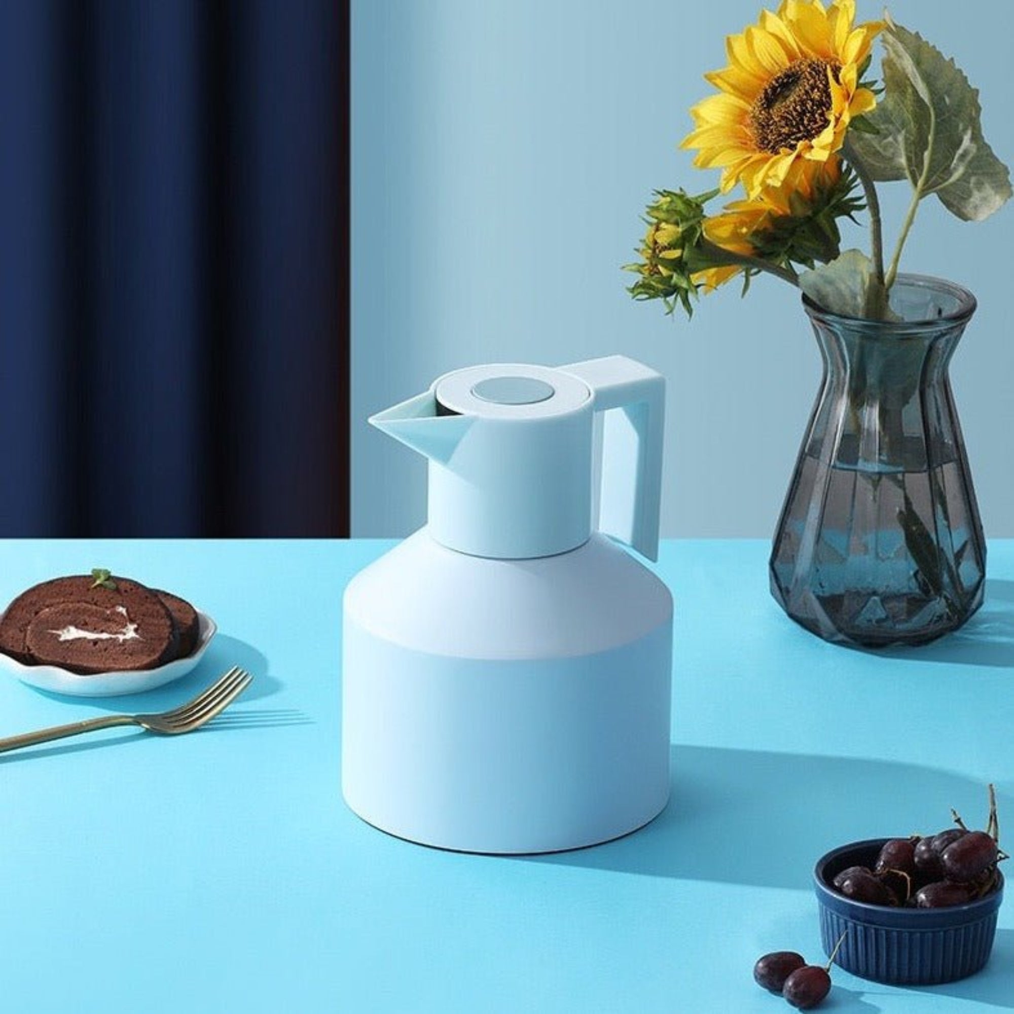 Insulated Geometric Water Pitcher - Large Thermal Jug for Cold or Hot Beverages - Geometric Insulated Pitcher - Glacier - Inspecial Home