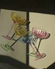 Hand Blown Retro Pastel Coloured Cocktail Glasses Coupe Set of 4 ( $22.5 Each ) - Retro Colored Coupe Cocktail Glasses Set of 4 - Estelle Colored Glass