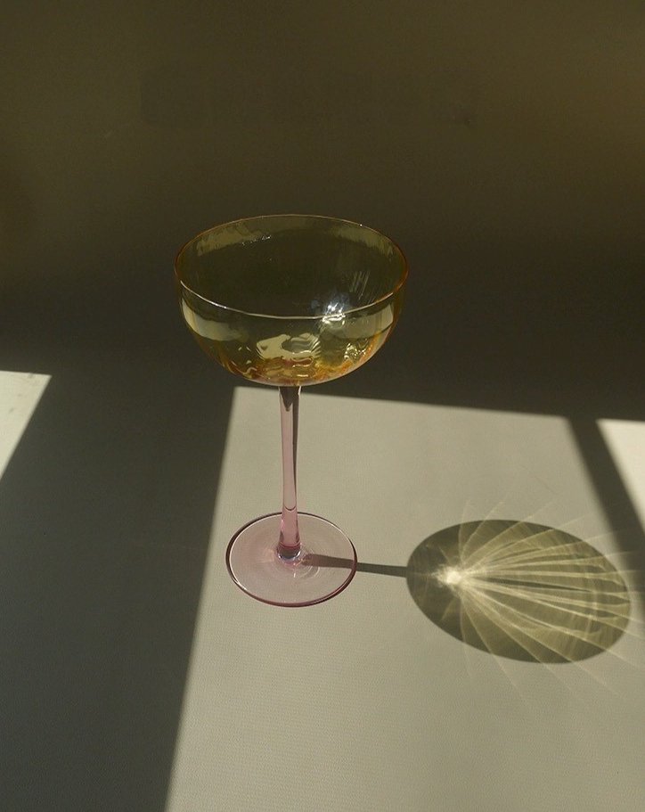 Hand Blown Retro Pastel Coloured Cocktail Glasses Coupe Set of 4 ( $22.5 Each ) - Retro Colored Coupe Cocktail Glasses Set of 4 - Estelle Colored Glass