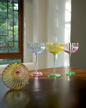 Hand Blown Retro Pastel Coloured Cocktail Glasses Coupe Set of 4 ( $22.5 Each ) - Retro Colored Coupe Cocktail Glasses Set of 4 - Estelle Colored Glass