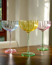 Hand Blown Retro Pastel Coloured Cocktail Glasses Coupe Set of 4 ( $22.5 Each ) - Retro Colored Coupe Cocktail Glasses Set of 4 - Estelle Colored Glass