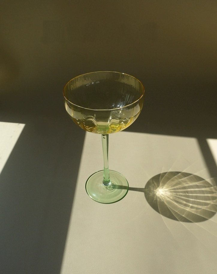 Hand Blown Retro Pastel Coloured Cocktail Glasses Coupe Set of 4 ( $22.5 Each ) - Retro Colored Coupe Cocktail Glasses Set of 4 - Estelle Colored Glass