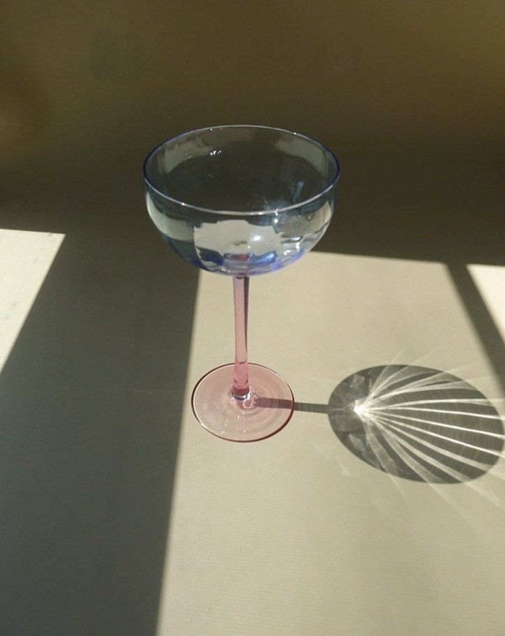 Hand Blown Retro Pastel Coloured Cocktail Glasses Coupe Set of 4 ( $22.5 Each ) - Retro Colored Coupe Cocktail Glasses Set of 4 - Estelle Colored Glass