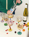 Handblown Bubble Goblets - Retro Wavy Stemmed Burgundy Wine Glasses - Handblown Bubble Goblets - Strawberry - INSPECIAL HOME