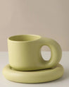 Handcrafted Bauhaus Ceramic Chubby Mugs - Chubby Mugs - Matcha with Tray - INSPECIAL HOME