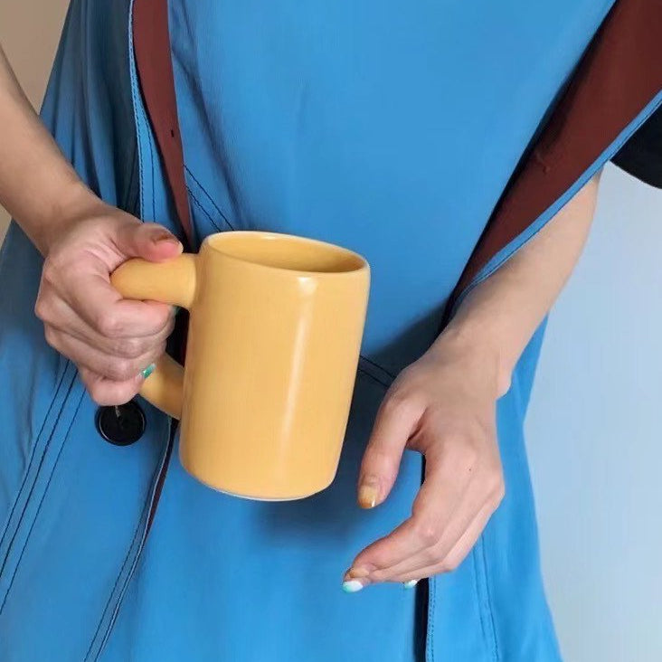 Handcrafted Ceramic Chubby Mugs with Big Twisted Handle - Unique Stylish Tea & Coffee Cups - Mugs - Chubby Mugs with Big Twisted Handle-Melon - Inspecial Home