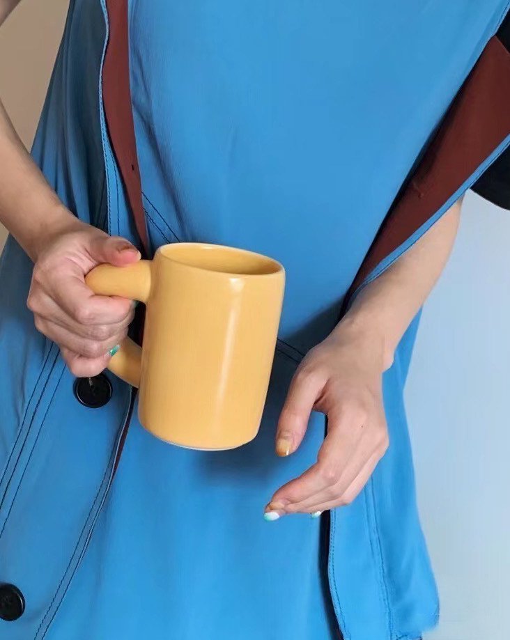 Handcrafted Ceramic Chubby Mugs with Big Twisted Handle - Unique Stylish Tea & Coffee Cups - Mugs - Chubby Mugs with Big Twisted Handle-Melon - Inspecial Home