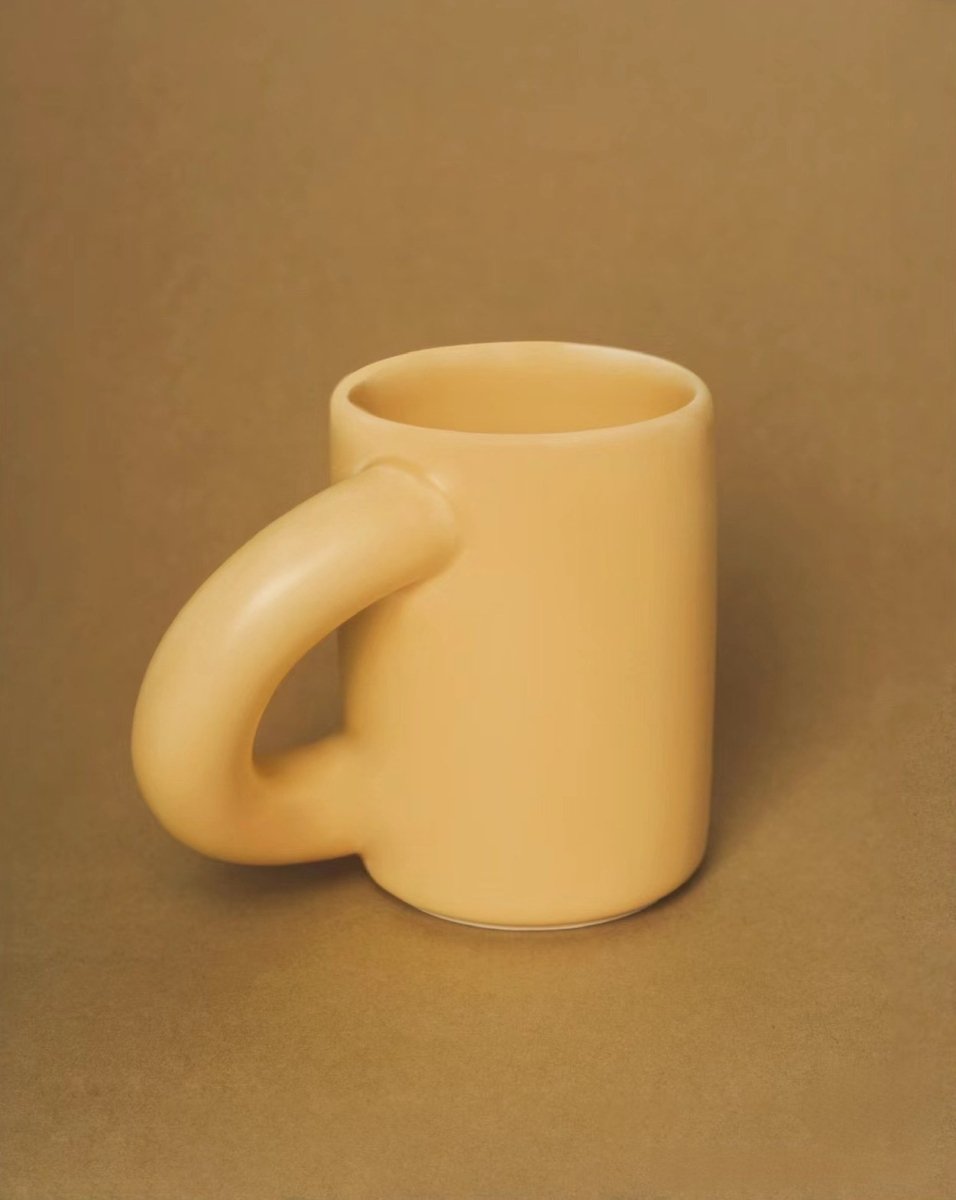 Handcrafted Ceramic Chubby Mugs with Big Twisted Handle - Unique Stylish Tea & Coffee Cups - Mugs - Chubby Mugs with Big Twisted Handle-Peach - Inspecial Home
