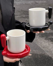 Handmade !? Ceramic Coffee Mug with Saucer - Unique Cute Funny Novelty Mugs - Mugs - !? Ceramic Coffee Mug-Black Question Mark - INSPECIAL HOME