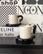 Handmade !? Ceramic Coffee Mug with Saucer - Unique Cute Funny Novelty Mugs - Mugs - !? Ceramic Coffee Mug-Black Question Mark - INSPECIAL HOME