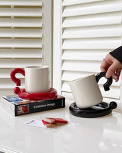 Handmade !? Ceramic Coffee Mug with Saucer - Unique Cute Funny Novelty Mugs - Mugs - !? Ceramic Coffee Mug-Black Question Mark - INSPECIAL HOME