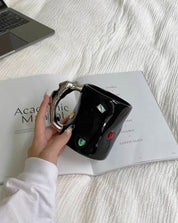 Handmade Ceramic Gemstone Couple Coffee Mugs with Wavy Handle - Mugs - Gemstone Coffee Mugs with Wavy Handle - Black - INSPECIAL HOME