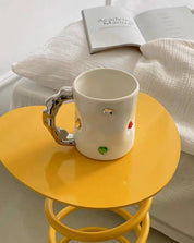 Handmade Ceramic Gemstone Couple Coffee Mugs with Wavy Handle - Mugs - Gemstone Coffee Mugs with Wavy Handle - White - INSPECIAL HOME