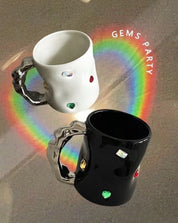 Handmade Ceramic Gemstone Couple Coffee Mugs with Wavy Handle - Mugs - Gemstone Coffee Mugs with Wavy Handle - Black - INSPECIAL HOME