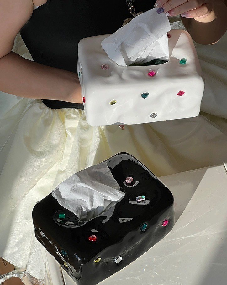Handmade Ceramic Gemstone Tissue Box Cover - Gemstone Tissue Box Cover - White - INSPECIAL HOME