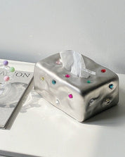 Handmade Ceramic Gemstone Tissue Box Cover - Gemstone Tissue Box Cover - White - INSPECIAL HOME