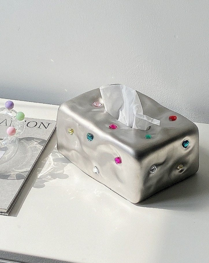 Handmade Ceramic Gemstone Tissue Box Cover - Gemstone Tissue Box Cover - White - INSPECIAL HOME